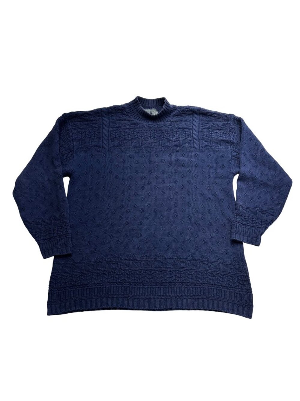 Lizwear 100% Cotton Fisherman Knit Oversized Sweater Womens Large Navy Vintage